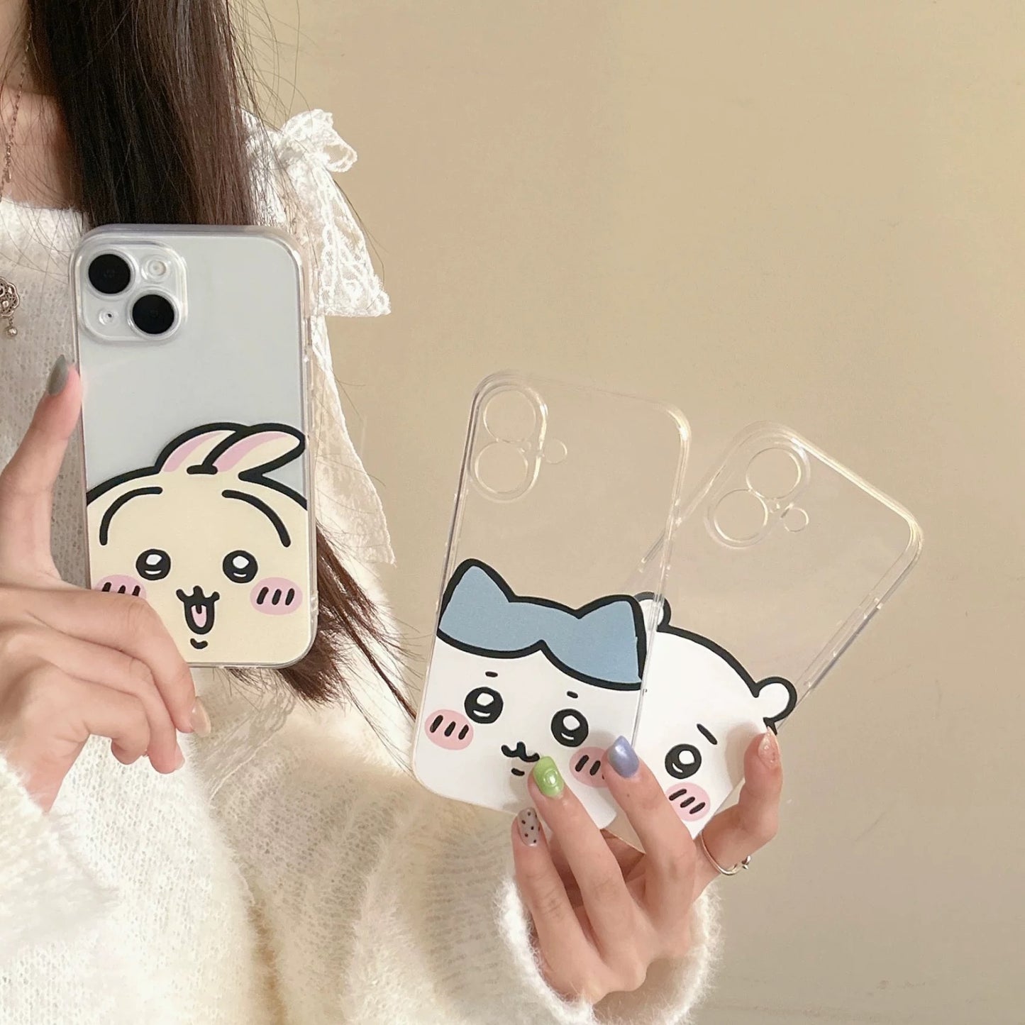 Japanese Cartoon Chiikawa | ChiiKawa Hachiware Usagi Happy Soft Clear Case - iPhone Case 11 12 13 14 15 16 17 ProMax Pro Plus