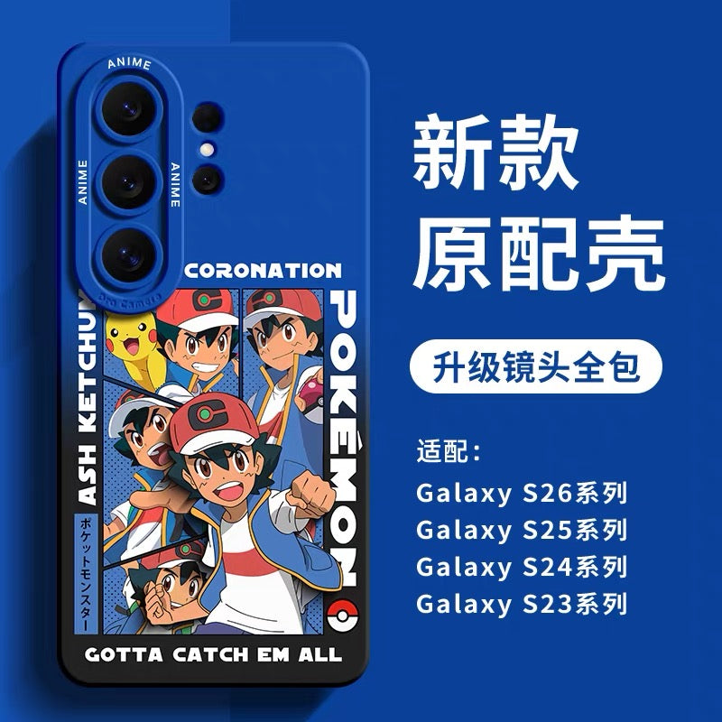 Japanese Cartoon Pokemon Silicone Case World Coronation | Ash Ketchum Pikachu Lucario Sirfetchd Dracovish Dragonite Charizard Gengar - Phone Case Samsung Galaxy S26 S25 S24 S23 FE Ultra Edge