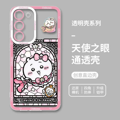 Japanese Cartoon Phone Case Magical Girl with Glass Window Clean Version | Chiikawa Hachiware Usagi Momonga Kurimanju Rakko Shisa Furuhonya - Phone Case Samsung Galaxy S26 S25 S24 S23 S22 S21 FE Ultra Edge