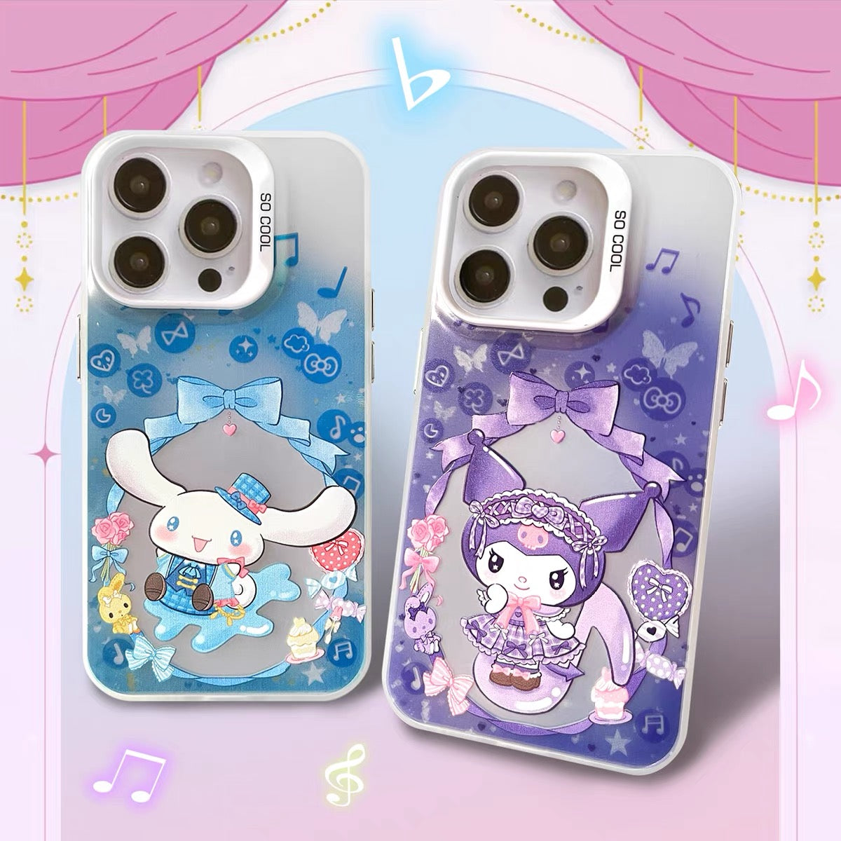 Japanese Cartoon Sanrio Piano Melody Laser Case | Hello Kitty My Melody Kuromi Cinnamoroll Pompompurin Hangyodon 6 Styles - Phone Case Samsung Galaxy S26 S25 S24 S23 S22 S21 FE Ultra Edge