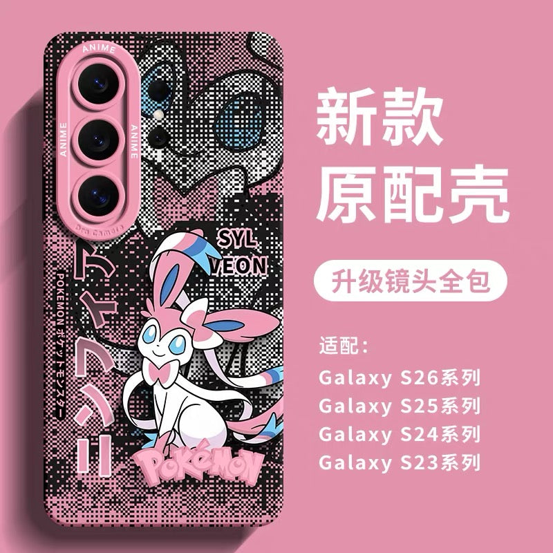 Japanese Cartoon Pokemon Silicone Case Eevee Evolution Digital Background Version | Eevee Vaporeon Jolteon Flareon Espeon Umbreon Leafeon Glaceon Sylveon - Phone Case Samsung Galaxy S26 S25 S24 S23 FE Ultra Edge