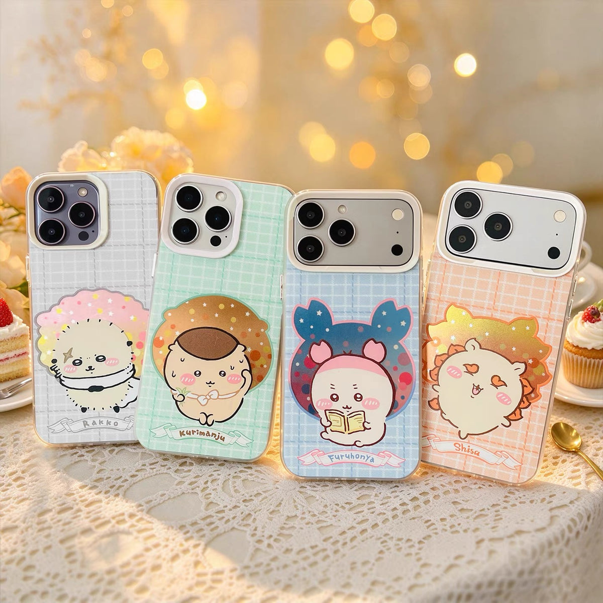 Japanese Cartoon ChiiKawa Daily with Icon Laser Case | Kurimanju Rakko Shisa Furuhonya 4 Styles - iPhone Case 11 12 13 14 15 16 16e 17 17e 18 Pro Promax