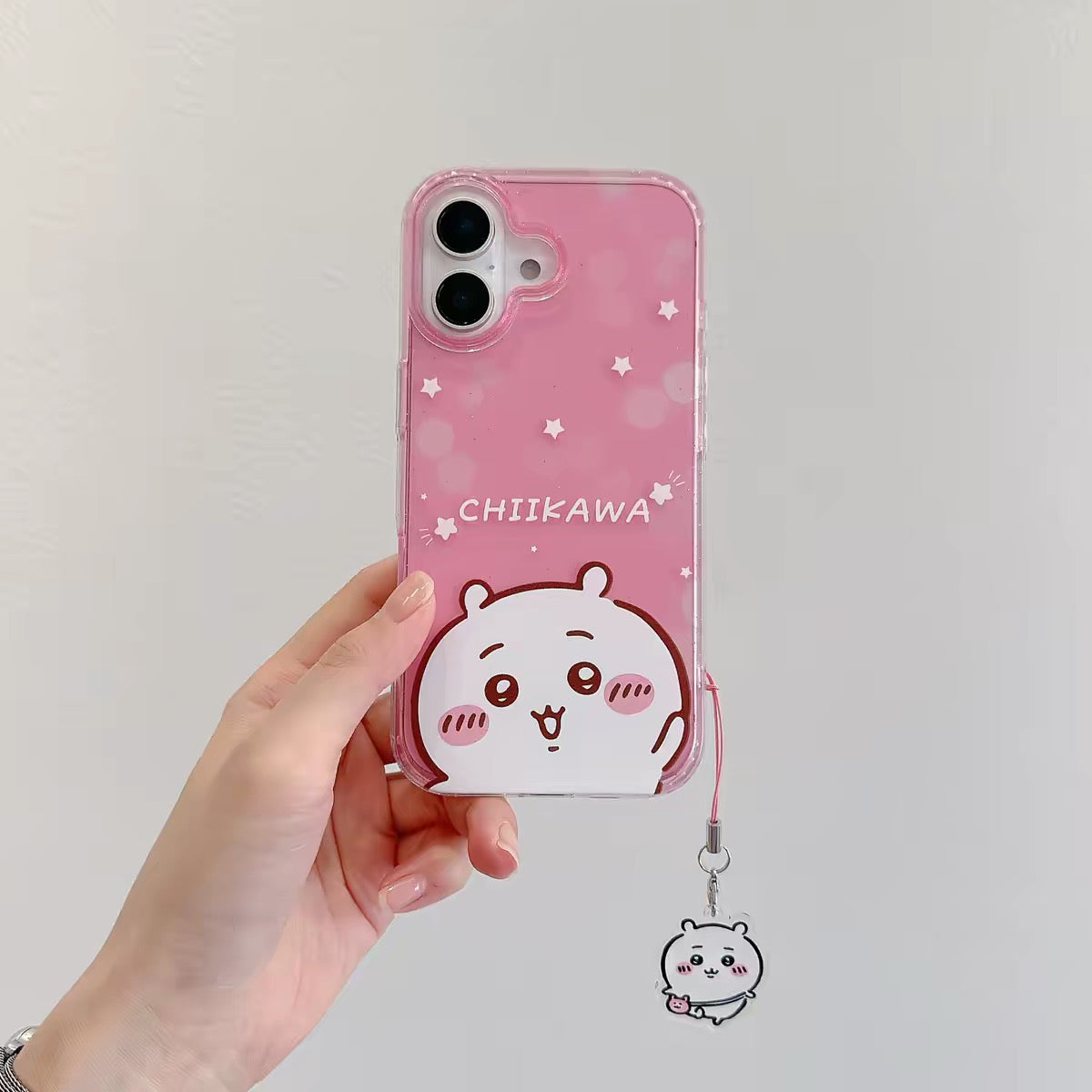 Japanese Cartoon ChiiKawa Gittler Colour Clear Case with Phone Strape | Say Hi Chiikawa Hachiware Usagi Momonga - iPhone Case Plus SE2 11 12 13 14 15 16 16e 17 17e Pro Promax 12mini 13mini