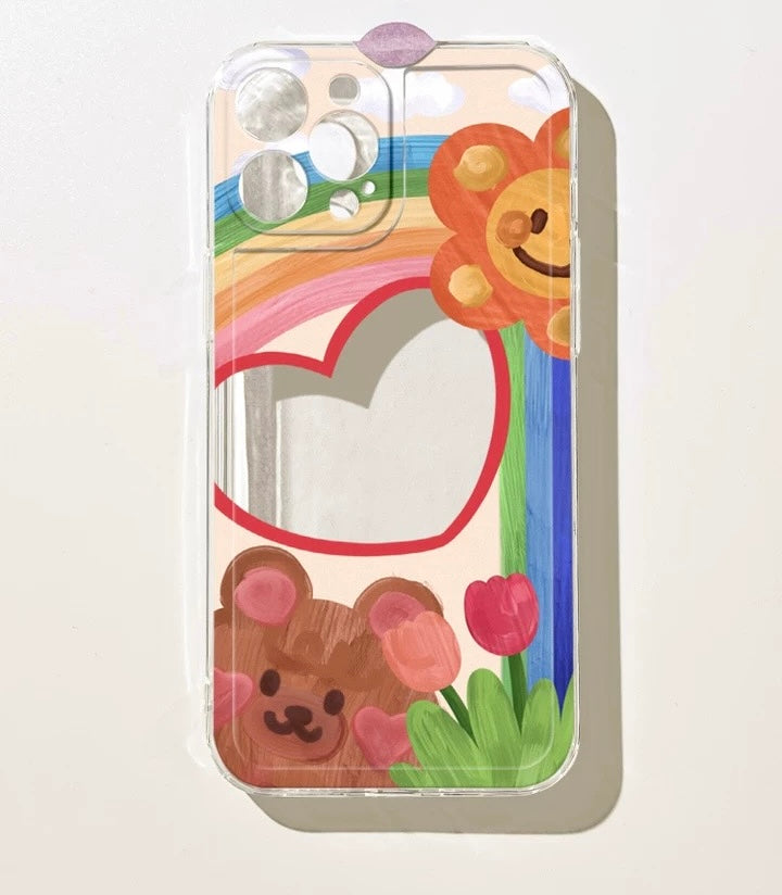 Drawing Flower and Bear with Heart iPhone case Kawaii Lovely Cute Lolita iPhone 6 7 8 PLUS SE2 XS XR X 11 12 13 14 15 Pro Promax 12mini 13mini