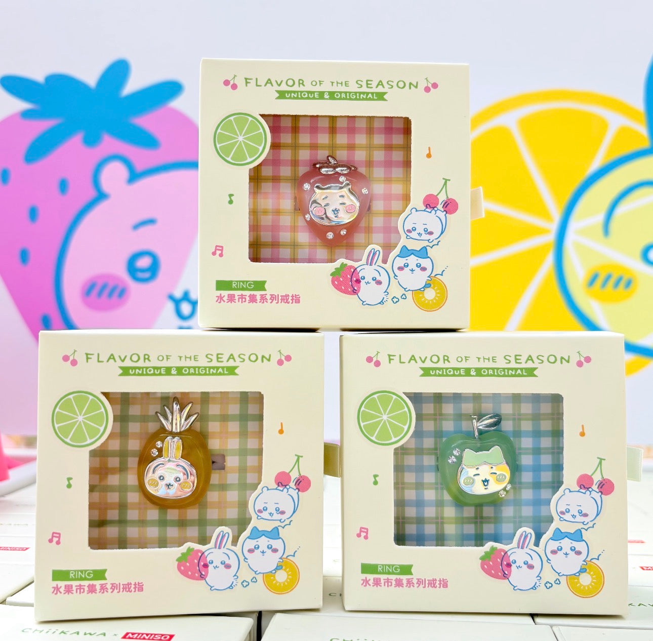 ChiiKawa X Miniso Fruit Market Series Fruit Market Rings | ChiiKawa Hachiware Usagi - Kawaii Items Room Decoration doll