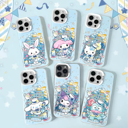 Japanese Cartoon Sanrio Alice In Wonderland Laser Case | Hello Kitty My Melody Kuromi Cinnamoroll Hangyodon Wish Me Mell 6 Styles - iPhone Case 11 12 13 14 15 16 16e 17 17e Pro Promax