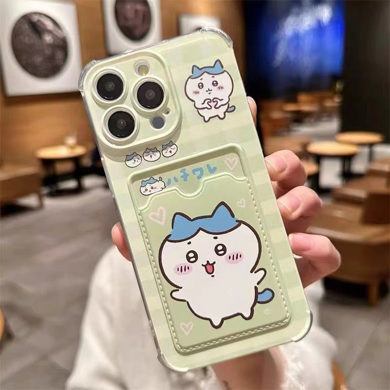 Japanese Cartoon Chiikawa | ChiiKawa Hachiware Usagi with Card Holder - iPhone Case 11 12 13 14 15 16 17 Pro Promax