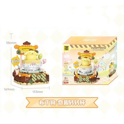 Top Toy x Sanrio Colorful Amusement Park Fair Rides | Pompompurin Fun Rotary Coffe Cup Teacup - Building Blocks Toy Collections