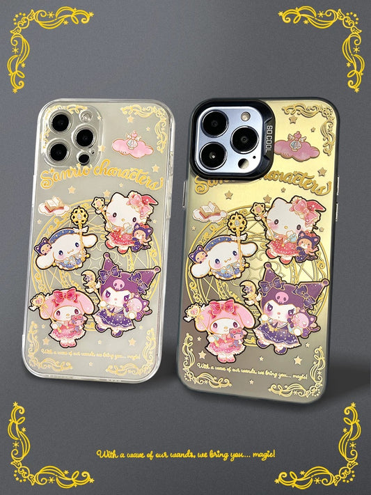 Japanese Cartoon Sanrio Magic School | Hello Kitty My Melody Kuromi Cinnamoroll Witch Wizard Laser Colour Clear - iPhone Case 11 12 13 14 15 16 Pro Promax