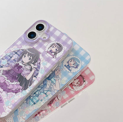 Japanese Cartoon Puella Magi Madoka Magica Laser Case Lolita Dress Version | Madoka Miki Tomoe Sakura Akemi - iPhone Case PLUS SE2 11 12 13 14 15 16 16e 17 17e Pro Promax 12mini 13mini