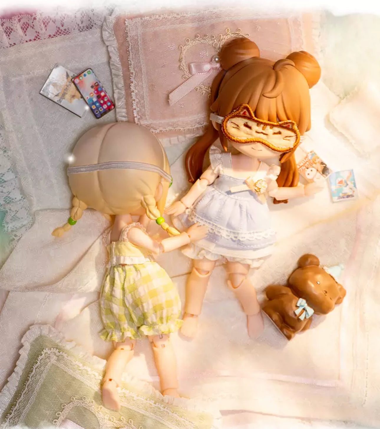 Simon Toys Liroro Summer Island | Sleeping Pajamas White Lace Cat Bunny Frog - 1/12 ob11 11cm BJD Doll Ball Joint Doll