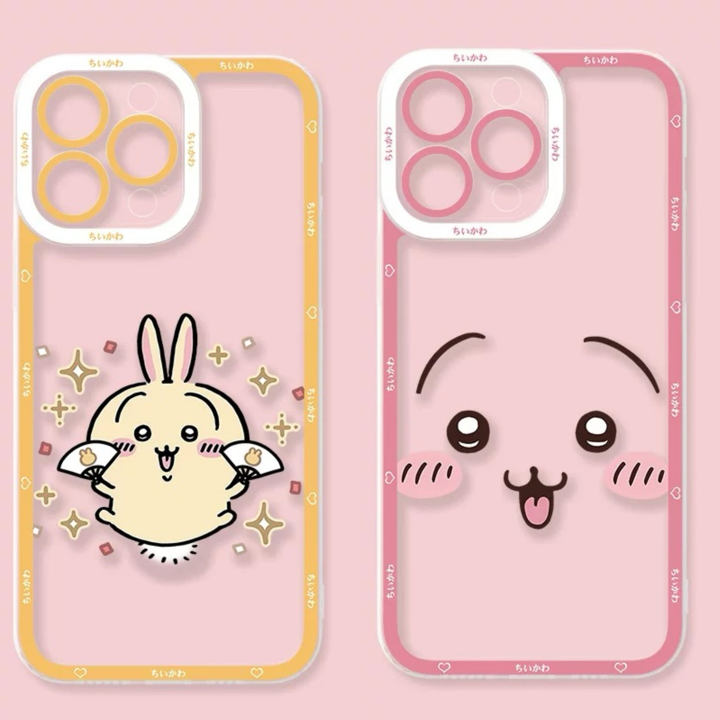 Japanese Cartoon Chiikawa | Usagi Happy Jump & Pink Face - iPhone Case PLUS SE2 11 12 13 14 15 16 17 Pro Promax 12mini 13mini
