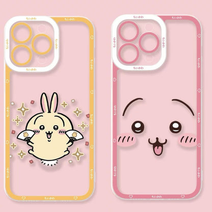 Japanese Cartoon Chiikawa | Usagi Happy Jump & Pink Face - iPhone Case PLUS SE2 11 12 13 14 15 16 17 Pro Promax 12mini 13mini