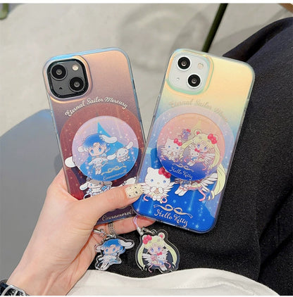 Japanese Cartoon iPhone Case with Strap | Laser Sailor Girl X Hello Kitty Kuromi Cinnamorll Pompompurin - iPhone Case Phone Case 7 8 PLUS SE2 XS XR X 11 12 13 14 15 Pro Promax 12mini 13mini