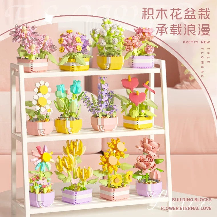 Mini Block Building Flower Dairy | Rose Sunflower Peony Daisy Tulip - Tiny Particle Assembly DIY Handmade Gift