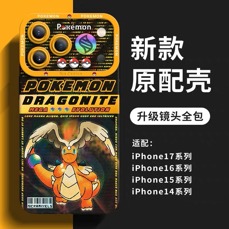 Japanese Cartoon Pokemon Silicone Case MEGA Evolution Holographic Version Part1 | Charmander X Y Greninja LucarioZ Gengar Absol Dragonite Zeraora 8 Styles - iPhone Case PLUS SE2 XS XR X 11 12 13 14 15 16 16e 17 17e Pro Promax 12mini 13mini
