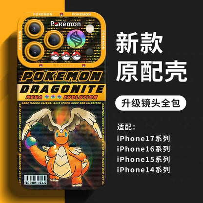 Japanese Cartoon Pokemon Silicone Case MEGA Evolution Holographic Version Part1 | Charmander X Y Greninja LucarioZ Gengar Absol Dragonite Zeraora 8 Styles - iPhone Case PLUS SE2 XS XR X 11 12 13 14 15 16 16e 17 17e Pro Promax 12mini 13mini