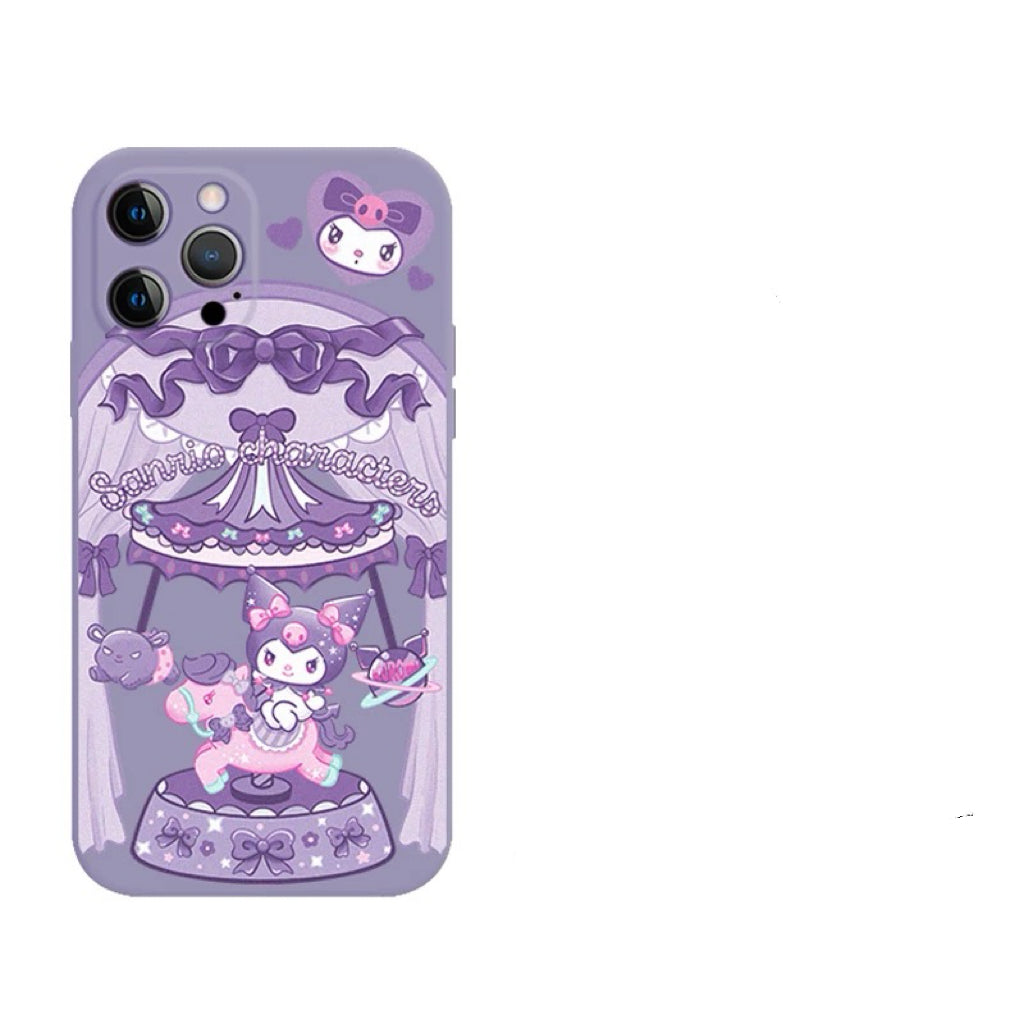 Japanese Cartoon Sanrio Merry Go Round | Kuromi with Friends Laser Colour Clear - iPhone Case 11 12 13 14 15 16 Pro Promax