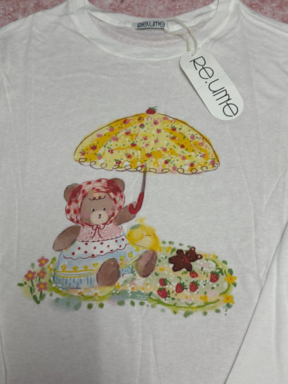 Korean Fashion Cute Animals Style Long-sleeved Sun Protection T-Shirt Series | Bear with Umbrella Picnic - Kawaii Fashion Items