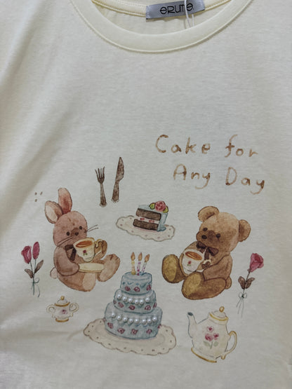 Korean Fashion Cute Animal Style Shirt Series | Teddy Bear & Rabbit with Cake - Kawaii Fashion Items