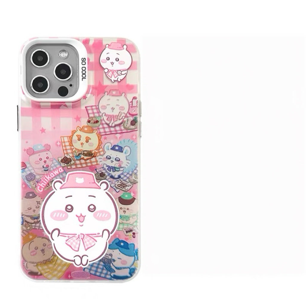 Japanese Cartoon ChiiKawa Picnic Times Laser Case | ChiiKawa Hachiware Usagi - iPhone Case 11 12 13 14 15 16 16e 17 17e Pro Promax
