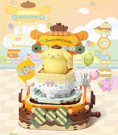Top Toy x Sanrio Colorful Amusement Park Fair Rides | Pompompurin Fun Rotary Coffe Cup Teacup - Building Blocks Toy Collections
