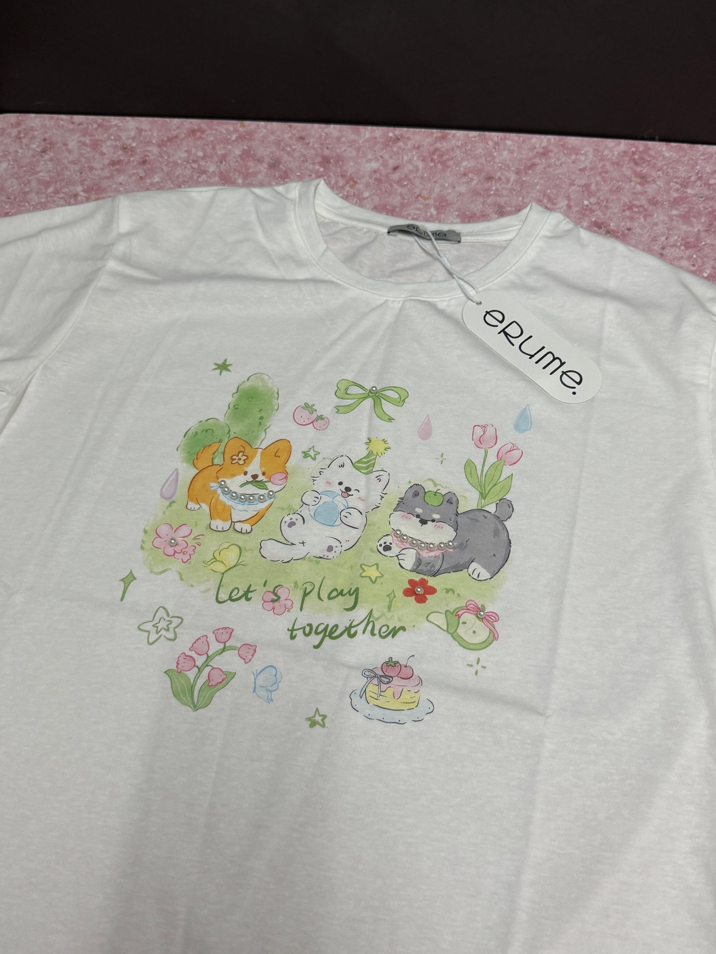 Animals Style T-Shirt Series | 3 Puppy Lets Play Together - Kawaii Fashion Items