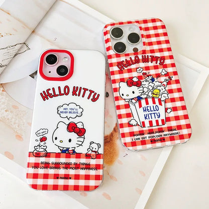 Japanese Cartoon Sanrio Hello Kitty | White Cooking & Red Popcorn - iPhone Case 13 14 15 Pro Promax