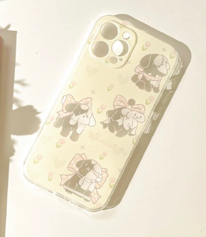 Lovely Puppy with Yellow Tulip iPhone case Kawaii Lovely Cute Lolita iPhone 6 7 8 PLUS SE2 XS XR X 11 12 13 14 15 Pro Promax 12mini 13mini