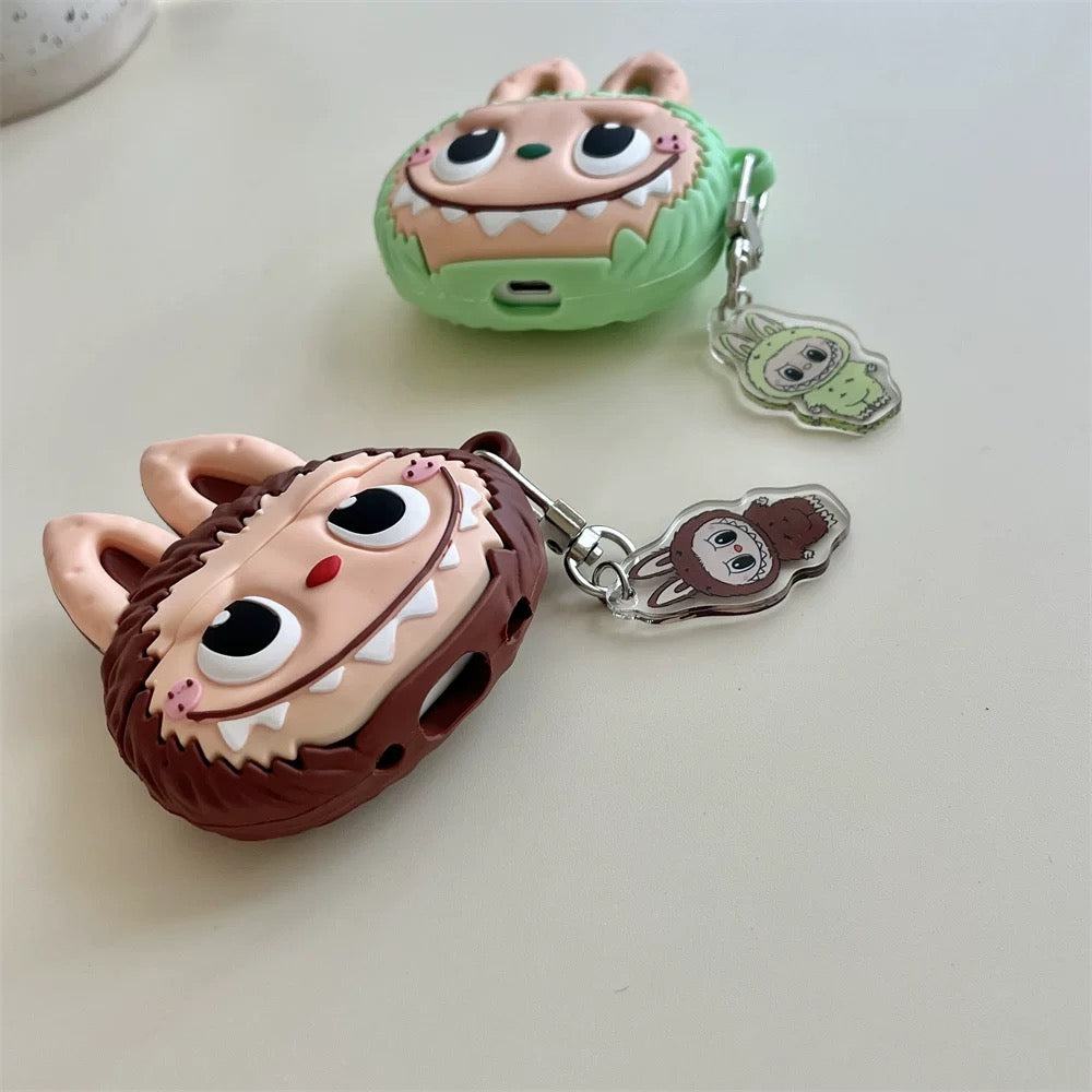 Cute Cartoon Silicone Labubu with Keychain | Brown Pink Green - AirPods AirPodsPro AirPods3 Case