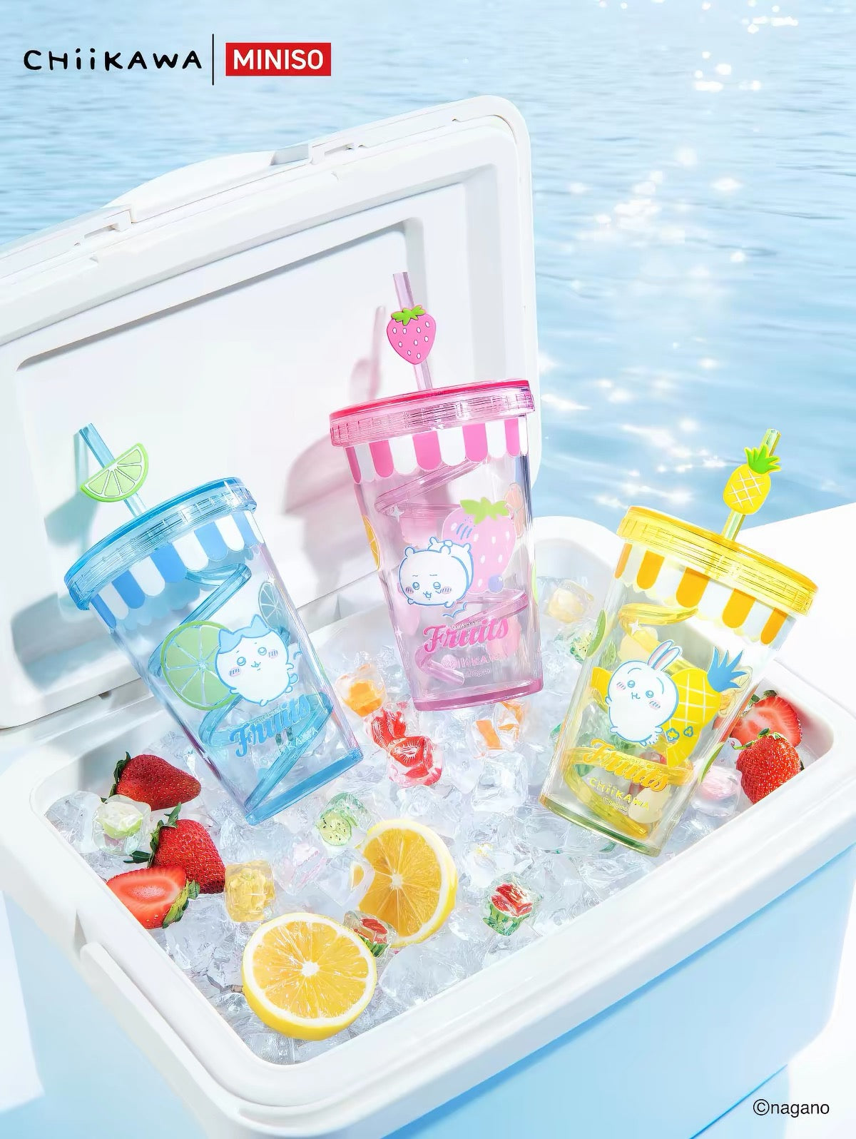 ChiiKawa X Miniso Fruit Market Series | ChiiKawa Hachiware Usagi Fruit Style Transparent Drink Cup with Straw - Kawaii Items Room Decoration