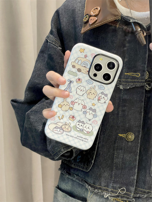 Japanese Cartoon ChiiKawa Hachiware Usagi Happy Day Double Protect iPhone Case 11 12 13 14 15 Pro Promax