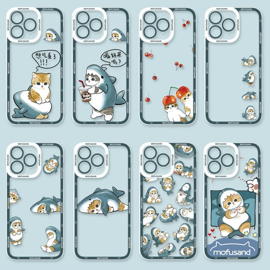 Japanese Cartoon Mofusand | Shark Mofusand Cherry 8 Styles - iPhone Case PLUS SE2 XS XR X 11 12 13 14 15 16 16e 17 17e Pro Promax 12mini 13mini