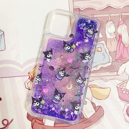Japanese Cartoon Kuromi Witch - Purple Glitter QuickSand iPhone Case 6 7 8 PLUS SE2 XS XR X 11 12 13 14 15 Pro Promax 12mini 13mini