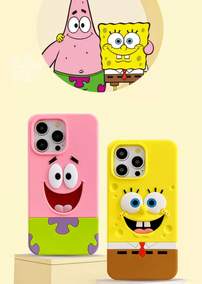 Cartoon Silicone Sponge Patrick Star Squidward Pink Yellow Sea Monster - iPhone Case 15 14 13 Pro ProMax