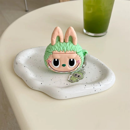 Cute Cartoon Silicone Labubu with Keychain | Brown Pink Green - AirPods AirPodsPro AirPods3 Case