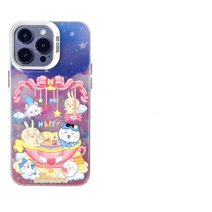 Japanese Cartoon ChiiKawa | Amusement Park Firework Starry Night ChiiKawa Hachiware Usagi Merry Go Round Laser - iPhone Case 11 12 13 14 15 16 Pro Promax