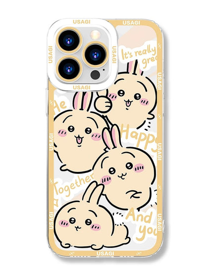Japanese Cartoon Chiikawa Happy Enjoy Day Version | Chiikawa Hachiware Usagi Momonga Kurimanju - iPhone Case PLUS SE2 XS XR X 11 12 13 14 15 16 16e 17 17e Pro Promax 12mini 13mini