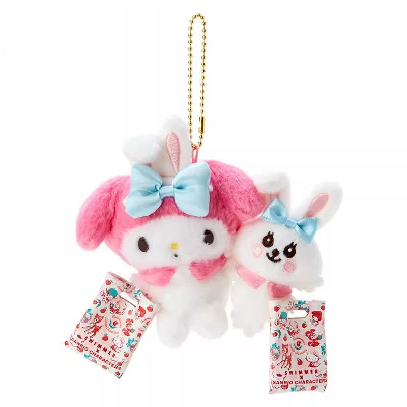 Japan Sanrio x Swimmer Shopping Friends Limited Edition Keychain | Hello Kitty My Melody Kuromi Cinnamoroll Pompompurin Pochacco  - Mini Plush Doll 10cm Keychain