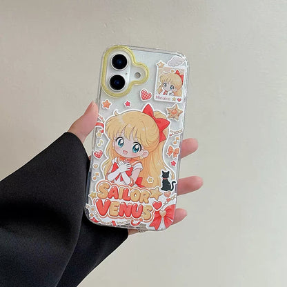 Japanese Cartoon Sailor Moon Gittler Colour Clear Case Version | Sailor Moon Mercury Mars Jupiter Venus - iPhone Case PLUS SE2 XS XR X 11 12 13 14 15 16 16e 17 17e Pro Promax 12mini 13mini