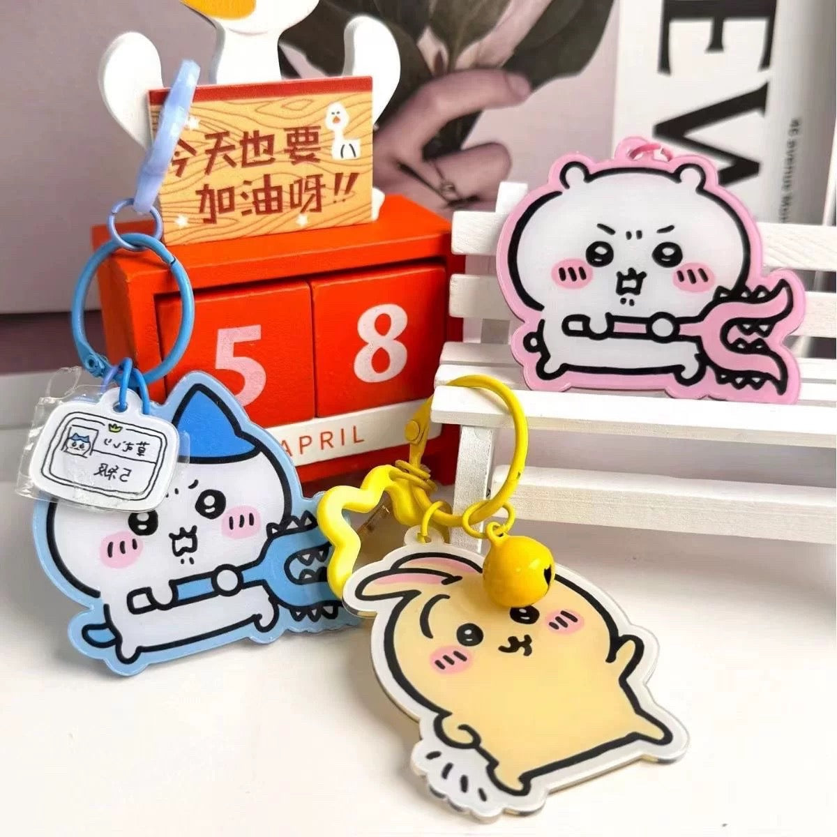 Japanese Cartoon ChiiKawa Acrylic Keychain with Bell | ChiiKawa Hachiware Usagi - Kawaii Item Cute Accessories