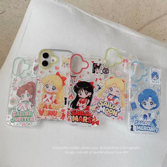 Japanese Cartoon Sailor Moon Gittler Colour Clear Case Version | Sailor Moon Mercury Mars Jupiter Venus - Phone Case Samsung Galaxy S26 S25 S24 S23 S22 S21 FE Ultra Edge