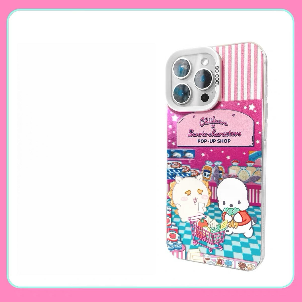 Japanese Cartoon ChiiKawa x Sanrio Pop Up Store Laser Case | Chiikawa Hachiware Usagi Momonga Shisa Crab 6 Styles - iPhone Case 11 12 13 14 15 16 16e 17 17e Pro Promax