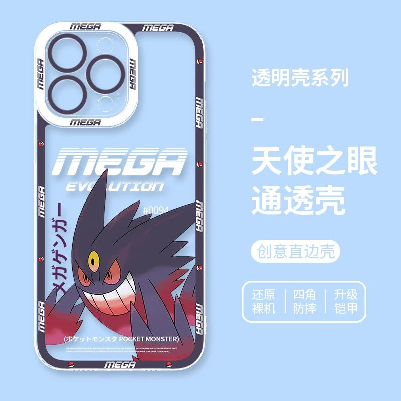 Japan Cartoon Pokemon Mega Evolution | Gengar - iPhone Case 6 7 8 PLUS SE2 XS XR X 11 12 13 14 15 16 16e Pro Promax 12mini 13mini