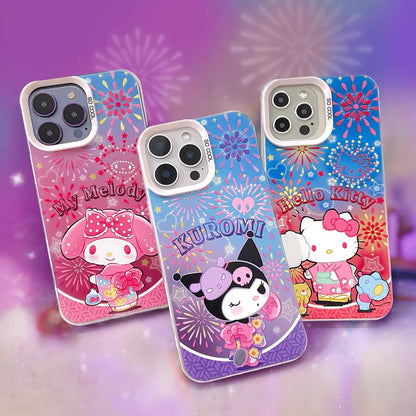 Japanese Cartoon Sanrio Summer Festival Laser Case | Hello Kitty My Melody Kuromi 3 Styles - Phone Case Samsung Galaxy S26 S25 S24 S23 S22 S21 FE Ultra Edge