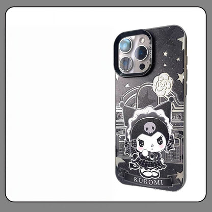 Japanese Cartoon Sanrio Black Winter Classic Dress Up Laser Case | Hello Kitty Little Twin Stars My Melody Kuromi Cinnamoroll Hangyodon Bad Badtz Maru 7 Styles - Phone Case Samsung Galaxy S26 S25 S24 S23 S22 S21 FE Ultra Edge