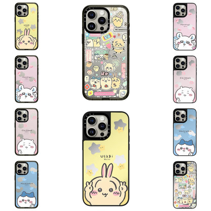 Japanese Cartoon ChiiKawa Transparent Black Frame & Mirror Phone Case | Yeah Selfie and Love Stawberry - iPhone Case 12 13 14 15 16 17 Pro Promax