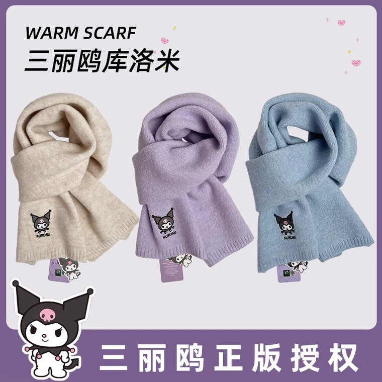 Sanrio Simple Casual Design Warm Scarf | Kuromi - Made with Wool Autumn Winter Accessories Fashionable