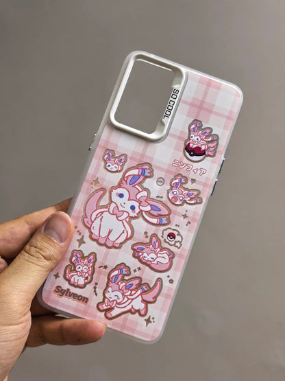 Japanese Cartoon Pokemon Matt & Silver Case Eevee Evolution Cute Emo Version | Eevee Vaporeon Jolteon Espeon Umbreon Leafeon Glaceon Sylveon 8 Styles - Phone Case Samsung Galaxy S26 S25 S24 S23 S22 S21 FE Ultra Edge
