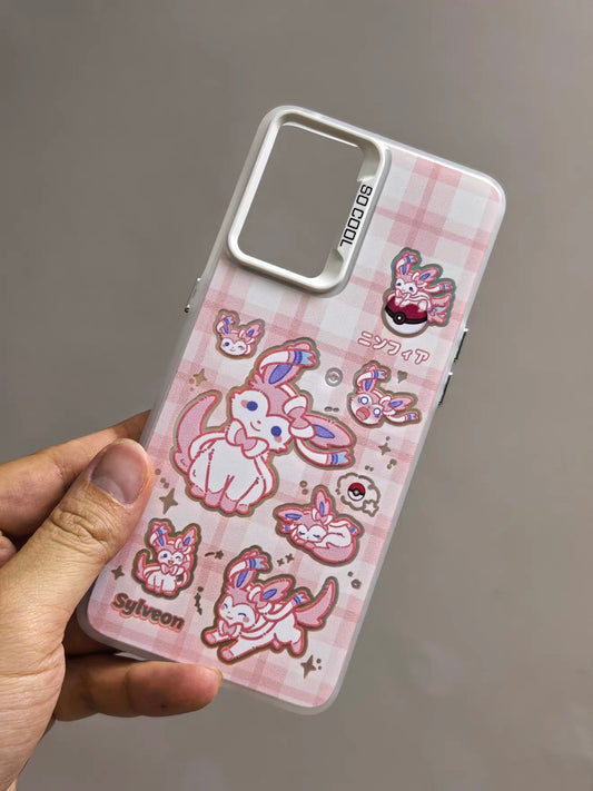 Japanese Cartoon Pokemon Matt & Silver Case Eevee Evolution Cute Emo Version | Eevee Vaporeon Jolteon Espeon Umbreon Leafeon Glaceon Sylveon 8 Styles - Phone Case Samsung Galaxy S26 S25 S24 S23 S22 S21 FE Ultra Edge